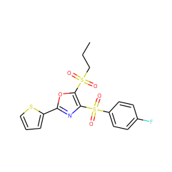 CCCS(=O)(=O)c1oc(-c2cccs2)nc1S(=O)(=O)c1ccc(F)cc1 ZINC000020443602