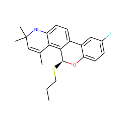 CCCS[C@@H]1Oc2ccc(F)cc2-c2ccc3c(c21)C(C)=CC(C)(C)N3 ZINC000027079359