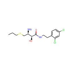 CCCSC[C@@H](N)[C@H](O)C(=O)NCCc1ccc(Cl)cc1Cl ZINC000027995855