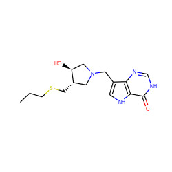 CCCSC[C@H]1CN(Cc2c[nH]c3c(=O)[nH]cnc23)C[C@@H]1O ZINC000040827699