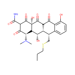 CCCSC[C@H]1c2cccc(O)c2C(=O)C2C(=O)[C@]3(O)C(=O)C(C(N)=O)C(=O)[C@@H](N(C)C)[C@@H]3[C@@H](O)[C@H]21 ZINC000100754345