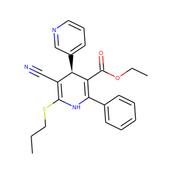 CCCSC1=C(C#N)[C@@H](c2cccnc2)C(C(=O)OCC)=C(c2ccccc2)N1 ZINC000019848075