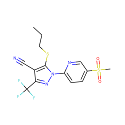 CCCSc1c(C#N)c(C(F)(F)F)nn1-c1ccc(S(C)(=O)=O)cn1 ZINC000028569978