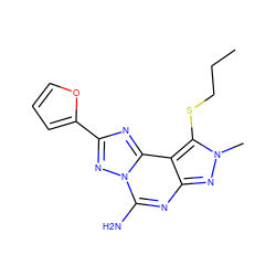 CCCSc1c2c(nc(N)n3nc(-c4ccco4)nc23)nn1C ZINC000013493996