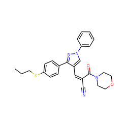 CCCSc1ccc(-c2nn(-c3ccccc3)cc2/C=C(/C#N)C(=O)N2CCOCC2)cc1 ZINC000002246394