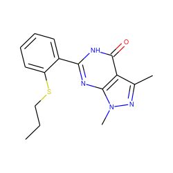 CCCSc1ccccc1-c1nc2c(c(C)nn2C)c(=O)[nH]1 ZINC000013755565