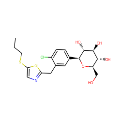 CCCSc1cnc(Cc2cc([C@@H]3O[C@H](CO)[C@@H](O)[C@H](O)[C@H]3O)ccc2Cl)s1 ZINC000066075344