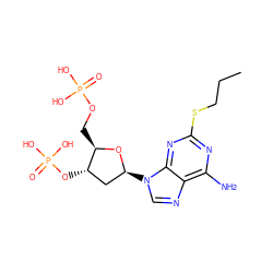 CCCSc1nc(N)c2ncn([C@H]3C[C@H](OP(=O)(O)O)[C@@H](COP(=O)(O)O)O3)c2n1 ZINC000013797153