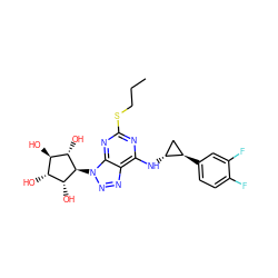 CCCSc1nc(N[C@@H]2C[C@H]2c2ccc(F)c(F)c2)c2nnn([C@H]3[C@H](O)[C@H](O)[C@@H](O)[C@@H]3O)c2n1 ZINC000103225579