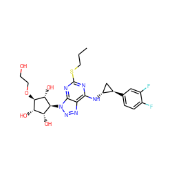 CCCSc1nc(N[C@@H]2C[C@H]2c2ccc(F)c(F)c2)c2nnn([C@H]3[C@H](O)[C@H](O)[C@@H](OCCO)[C@@H]3O)c2n1 ZINC000103225582