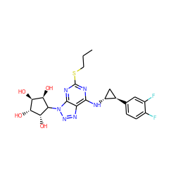 CCCSc1nc(N[C@@H]2C[C@H]2c2ccc(F)c(F)c2)c2nnn(C3[C@H](O)[C@H](O)[C@@H](O)[C@H]3O)c2n1 ZINC000103225586