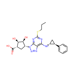 CCCSc1nc(N[C@@H]2C[C@H]2c2ccccc2)c2nnn([C@@H]3C[C@H](C(=O)O)[C@@H](O)[C@H]3O)c2n1 ZINC000028957408