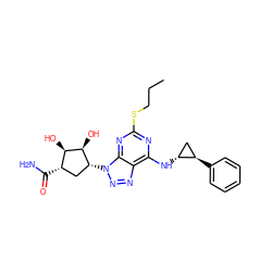 CCCSc1nc(N[C@@H]2C[C@H]2c2ccccc2)c2nnn([C@@H]3C[C@H](C(N)=O)[C@@H](O)[C@H]3O)c2n1 ZINC000028957413