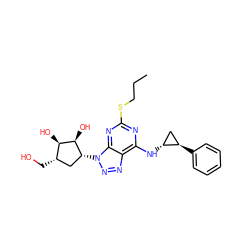 CCCSc1nc(N[C@@H]2C[C@H]2c2ccccc2)c2nnn([C@@H]3C[C@H](CO)[C@@H](O)[C@H]3O)c2n1 ZINC000028957418