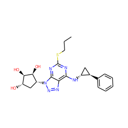 CCCSc1nc(N[C@@H]2C[C@H]2c2ccccc2)c2nnn([C@@H]3C[C@H](O)[C@@H](O)[C@H]3O)c2n1 ZINC000028957435