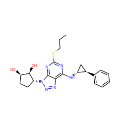 CCCSc1nc(N[C@@H]2C[C@H]2c2ccccc2)c2nnn([C@@H]3CC[C@@H](O)[C@H]3O)c2n1 ZINC000003974848