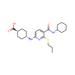 CCCSc1nc(N[C@H]2CC[C@H](C(=O)O)CC2)ccc1C(=O)NC1CCCCC1 ZINC000253994573