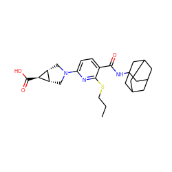 CCCSc1nc(N2C[C@H]3[C@@H](C2)[C@@H]3C(=O)O)ccc1C(=O)NC12CC3CC(CC(C3)C1)C2 ZINC000169322461