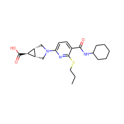 CCCSc1nc(N2C[C@H]3[C@@H](C2)[C@@H]3C(=O)O)ccc1C(=O)NC1CCCCC1 ZINC000142599600