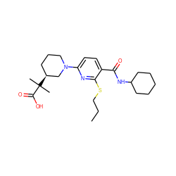 CCCSc1nc(N2CCC[C@H](C(C)(C)C(=O)O)C2)ccc1C(=O)NC1CCCCC1 ZINC000117699022