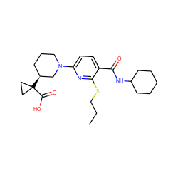 CCCSc1nc(N2CCC[C@H](C3(C(=O)O)CC3)C2)ccc1C(=O)NC1CCCCC1 ZINC000117687811