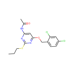 CCCSc1nc(NC(C)=O)cc(OCc2ccc(Cl)cc2Cl)n1 ZINC000014975624