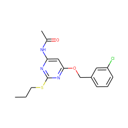 CCCSc1nc(NC(C)=O)cc(OCc2cccc(Cl)c2)n1 ZINC000014975618