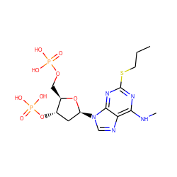 CCCSc1nc(NC)c2ncn([C@H]3C[C@H](OP(=O)(O)O)[C@@H](COP(=O)(O)O)O3)c2n1 ZINC000013797156