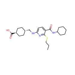 CCCSc1nc(NC[C@H]2CC[C@H](C(=O)O)CC2)ccc1C(=O)NC1CCCCC1 ZINC000254133874