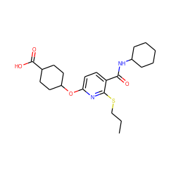 CCCSc1nc(OC2CCC(C(=O)O)CC2)ccc1C(=O)NC1CCCCC1 ZINC000117687889