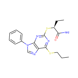 CCCSc1nc(S[C@@H](CC)C(N)=O)nc2c1ncn2-c1ccccc1 ZINC000013491871