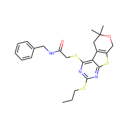 CCCSc1nc(SCC(=O)NCc2ccccc2)c2c3c(sc2n1)COC(C)(C)C3 ZINC000002447821