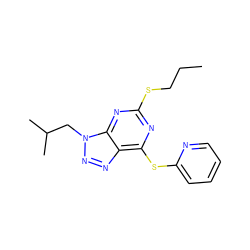 CCCSc1nc(Sc2ccccn2)c2nnn(CC(C)C)c2n1 ZINC001772657495