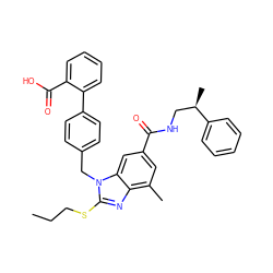 CCCSc1nc2c(C)cc(C(=O)NC[C@@H](C)c3ccccc3)cc2n1Cc1ccc(-c2ccccc2C(=O)O)cc1 ZINC000653758647