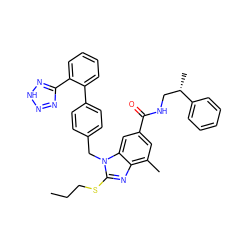 CCCSc1nc2c(C)cc(C(=O)NC[C@H](C)c3ccccc3)cc2n1Cc1ccc(-c2ccccc2-c2nn[nH]n2)cc1 ZINC000653755663