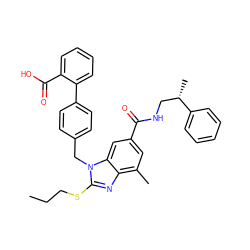 CCCSc1nc2c(C)cc(C(=O)NC[C@H](C)c3ccccc3)cc2n1Cc1ccc(-c2ccccc2C(=O)O)cc1 ZINC000653755644