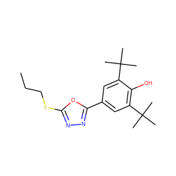 CCCSc1nnc(-c2cc(C(C)(C)C)c(O)c(C(C)(C)C)c2)o1 ZINC000013796311