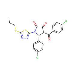 CCCSc1nnc(N2C(=O)C(=O)C(C(=O)c3ccc(Cl)cc3)[C@@H]2c2ccc(Cl)cc2)s1 ZINC000299837573