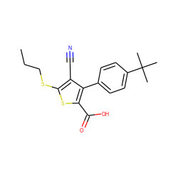 CCCSc1sc(C(=O)O)c(-c2ccc(C(C)(C)C)cc2)c1C#N ZINC000038147742