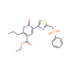 CCCc1[nH]c(=O)c(-c2csc(CS(=O)(=O)c3ccccc3)n2)cc1C(=O)OCC ZINC000045245380