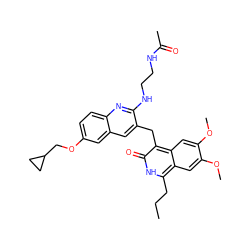 CCCc1[nH]c(=O)c(Cc2cc3cc(OCC4CC4)ccc3nc2NCCNC(C)=O)c2cc(OC)c(OC)cc12 ZINC000201615897