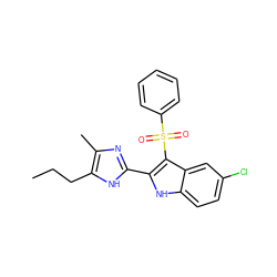 CCCc1[nH]c(-c2[nH]c3ccc(Cl)cc3c2S(=O)(=O)c2ccccc2)nc1C ZINC000005883337