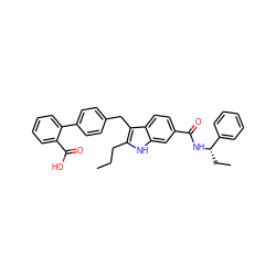 CCCc1[nH]c2cc(C(=O)N[C@@H](CC)c3ccccc3)ccc2c1Cc1ccc(-c2ccccc2C(=O)O)cc1 ZINC000103263755