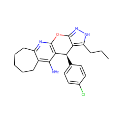 CCCc1[nH]nc2c1[C@@H](c1ccc(Cl)cc1)c1c(nc3c(c1N)CCCCC3)O2 ZINC001772603535