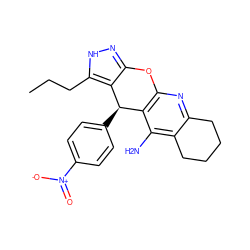 CCCc1[nH]nc2c1[C@H](c1ccc([N+](=O)[O-])cc1)c1c(nc3c(c1N)CCCC3)O2 ZINC001772617037