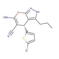 CCCc1[nH]nc2c1[C@H](c1ccc(Br)s1)C(C#N)=C(N)O2 ZINC000032558247