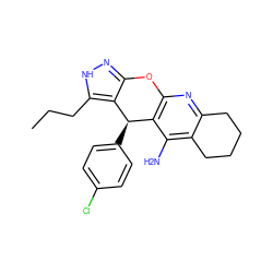 CCCc1[nH]nc2c1[C@H](c1ccc(Cl)cc1)c1c(nc3c(c1N)CCCC3)O2 ZINC001772618175