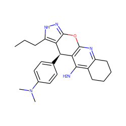 CCCc1[nH]nc2c1[C@H](c1ccc(N(C)C)cc1)c1c(nc3c(c1N)CCCC3)O2 ZINC001772633780