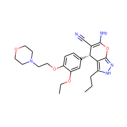 CCCc1[nH]nc2c1[C@H](c1ccc(OCCN3CCOCC3)c(OCC)c1)C(C#N)=C(N)O2 ZINC000020406588