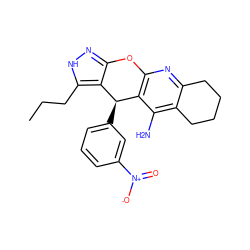 CCCc1[nH]nc2c1[C@H](c1cccc([N+](=O)[O-])c1)c1c(nc3c(c1N)CCCC3)O2 ZINC001772656869